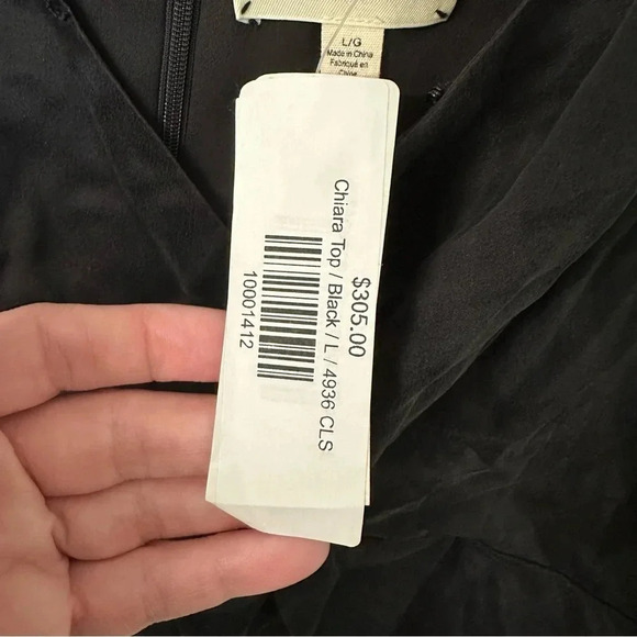 L’AGENCE Women’s Black Chiara Top 100% Silk Strappy Ruffle V-Neck Size L NWT - Picture 5 of 10